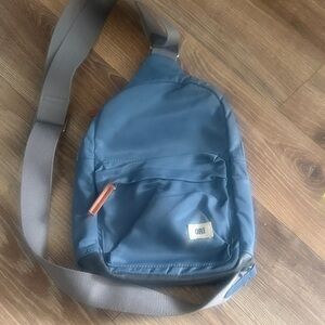 Blue Sling Belt Bag with Gray Strap - Compact Everyday Crossbody